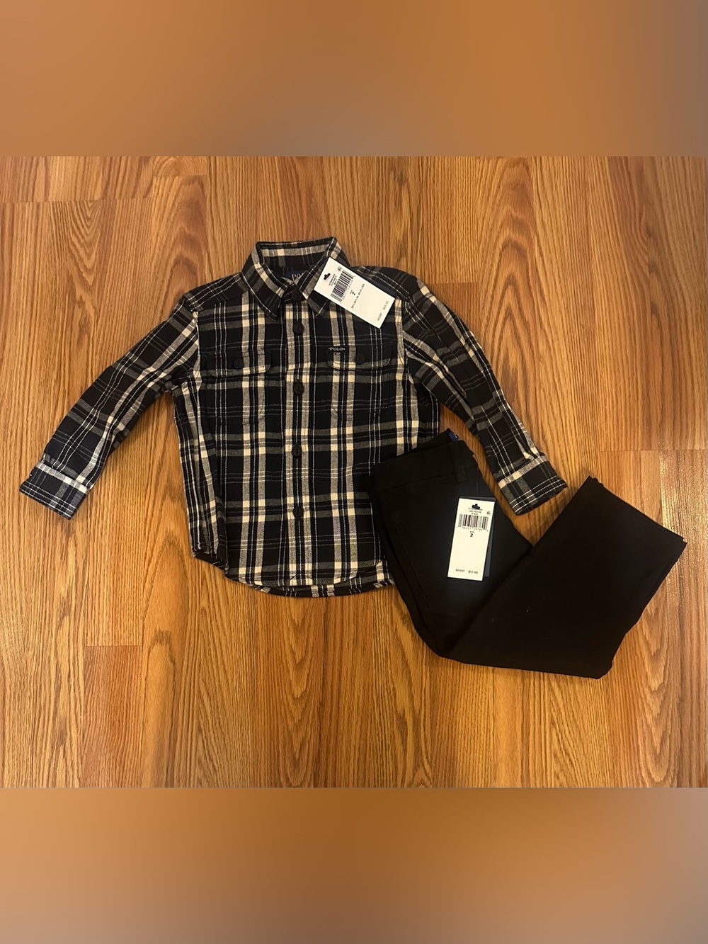 Polo Ralph Lauren Baby Boy’s Black & White Plaid Button-Up Shirt & Pant, Size 2